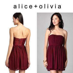 Alice + Olivia Wine Mckell Strapless Pleated Dress